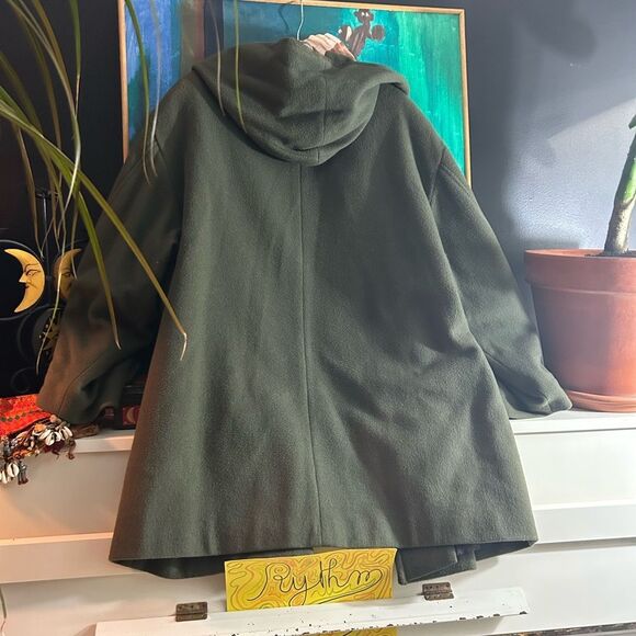 Vintage Y2K 2000s Jacob Olive Hooded Wool Trench Coat L - Picture 9 of 14
